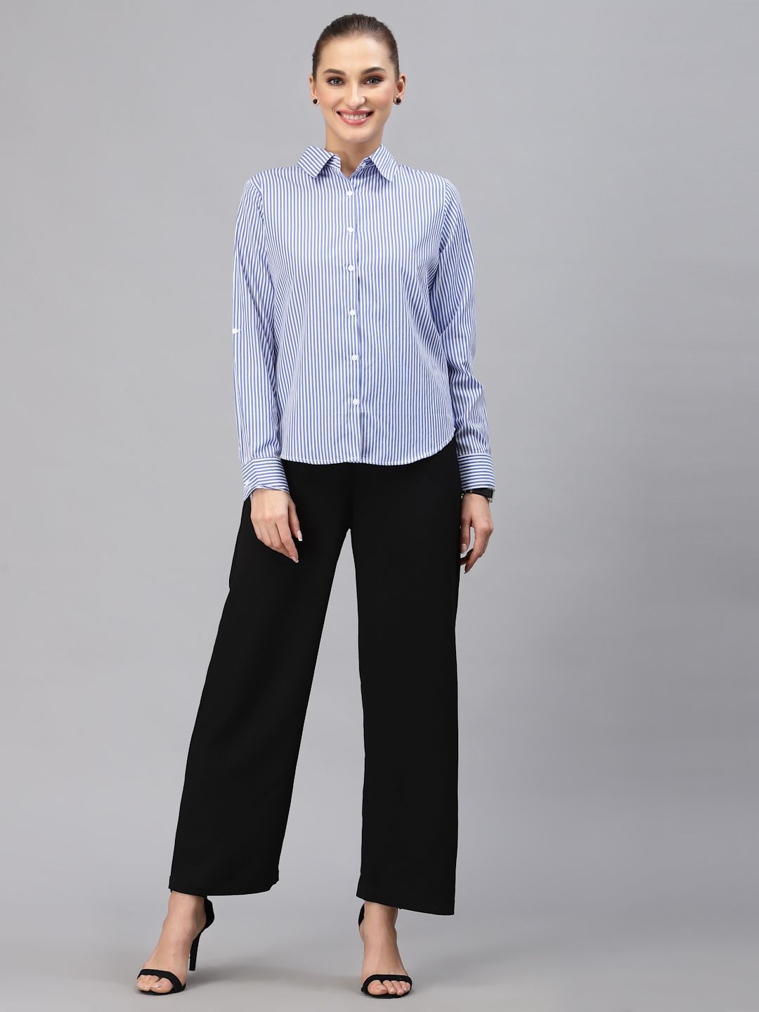 Style Quotient Women Blue Smart Striped Casual Shirt