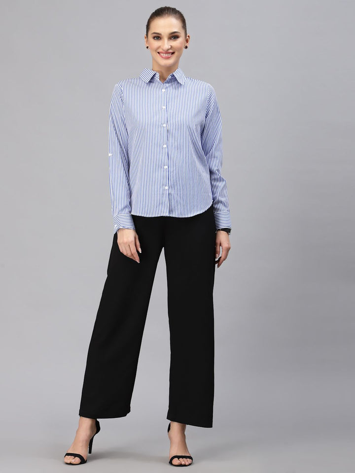 Style Quotient Women Blue Smart Striped Casual Shirt