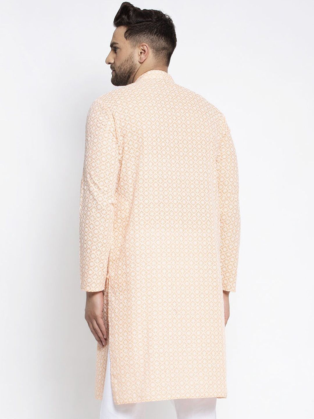 Jompers Men Orange Embroidered Kurta