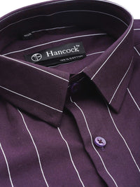 Hancock Men Purple Slim Fit Striped Pure Cotton Formal Shirt