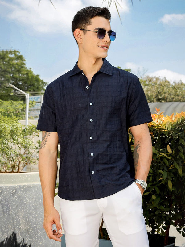 Thomas Scott Men Smart Slim Fit Strips Horizontal Baju Kasual