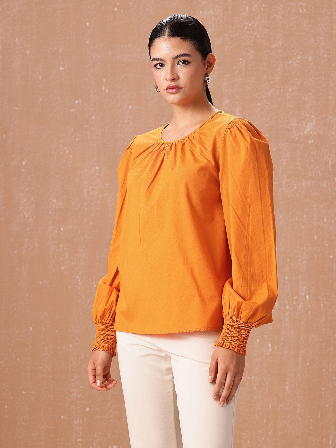 all about you Pure Cotton Puff Sleeves Gathered Top