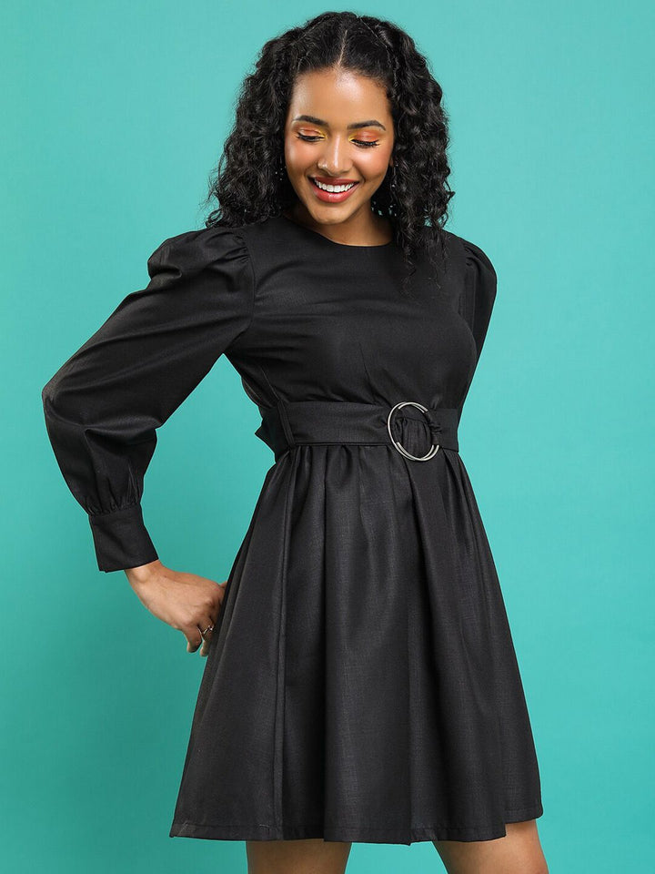Tokyo Talkies Black Puff Sleeve Fit & Flare Dress