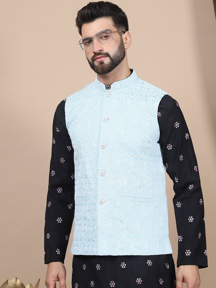 Anouk Black Floral Embroidered Straight Sequinned Kurta with Churidar
