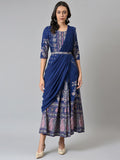 W Blue & Silver-Toned Ethnic Motifs Ethnic Maxi Dress