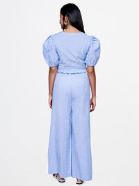 AND Printed V-Neck Puff Sleeves Top with Trousers