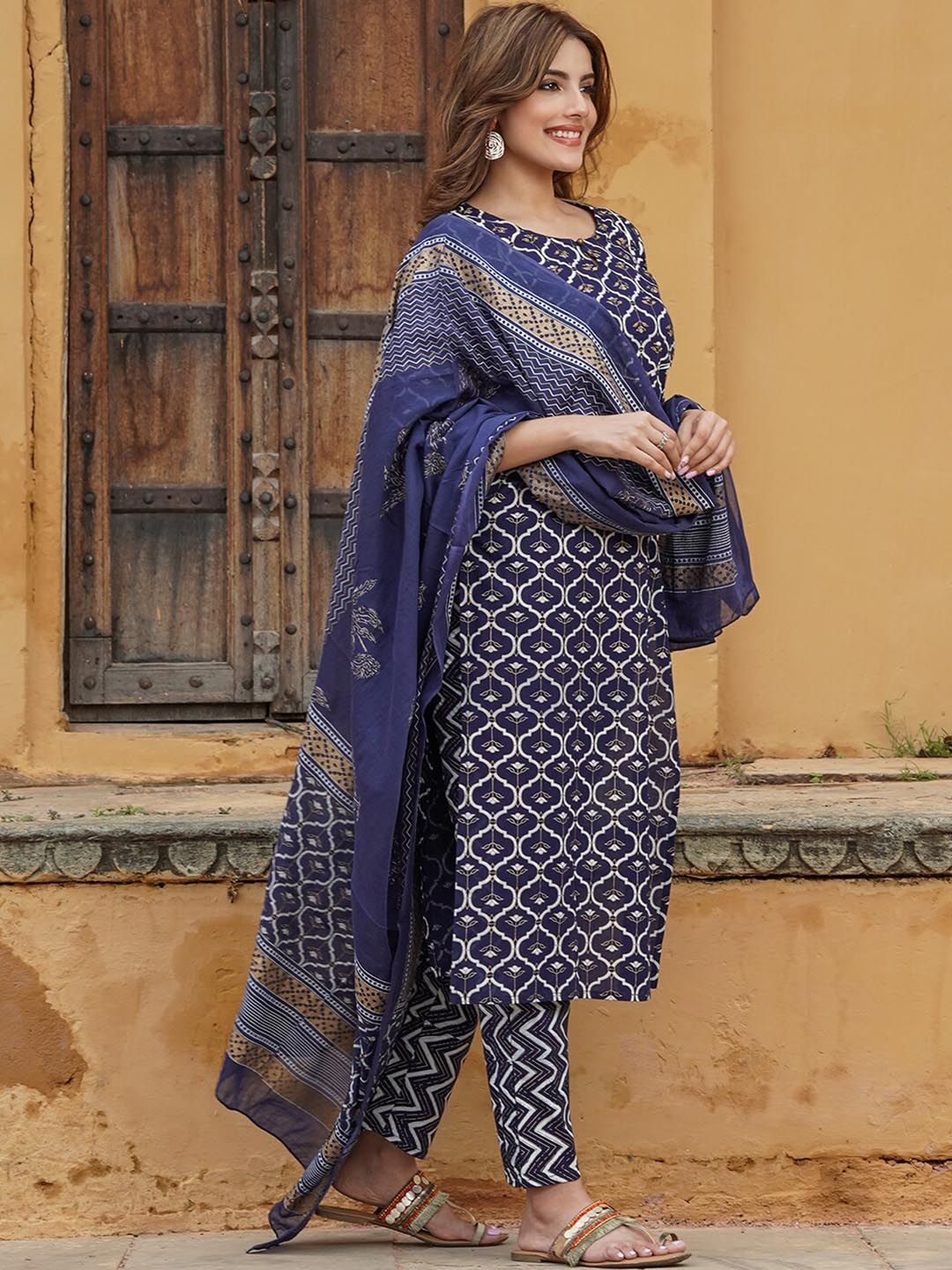 KALINI Printed Gotta Patti Kurta With Trousers & Dupatta