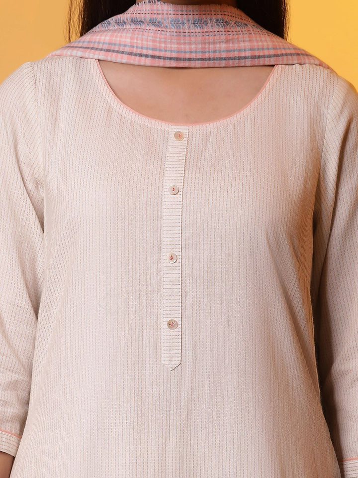AURELIA Women Striped Regular Pure Cotton Kurta With Trousers & Dupatta