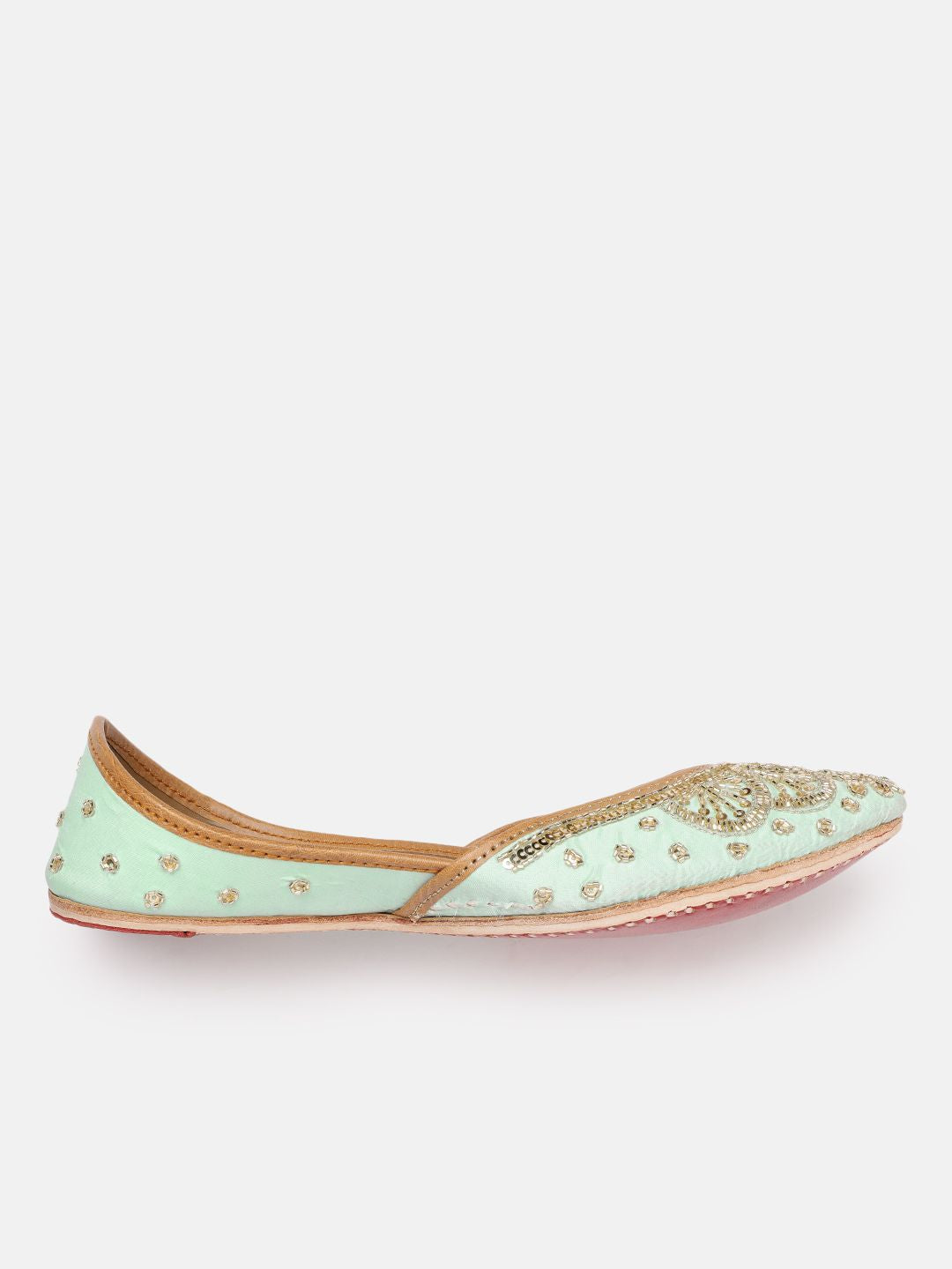House of Pataudi Women Embellished Floral Leather Mojaris