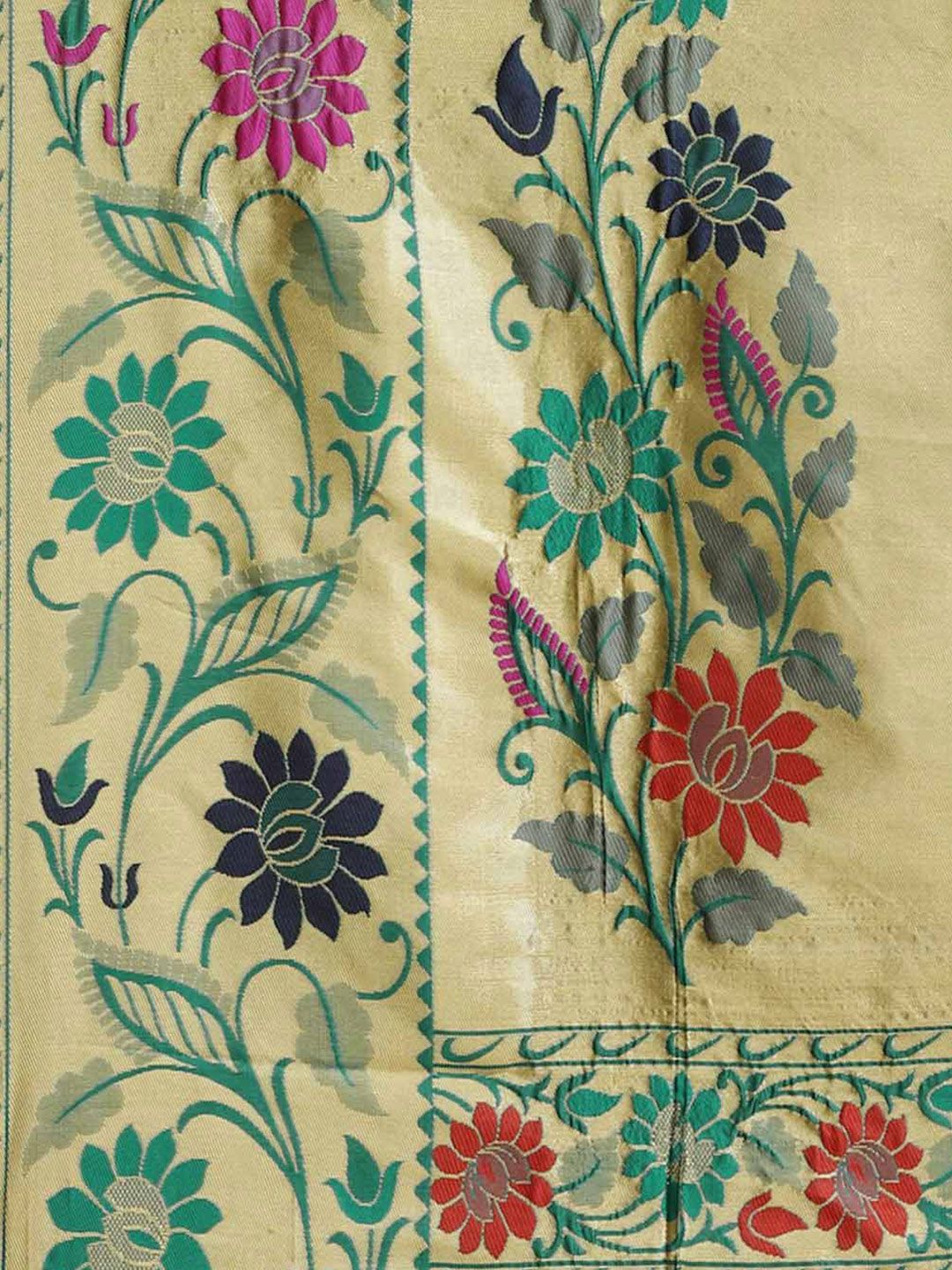 Saree mall Green & Gold-Toned Floral Silk Blend Banarasi Sarees