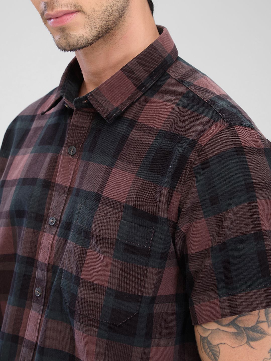 SPYKAR Men Tartan Checks Spread Collar Slim Fit Casual Shirt