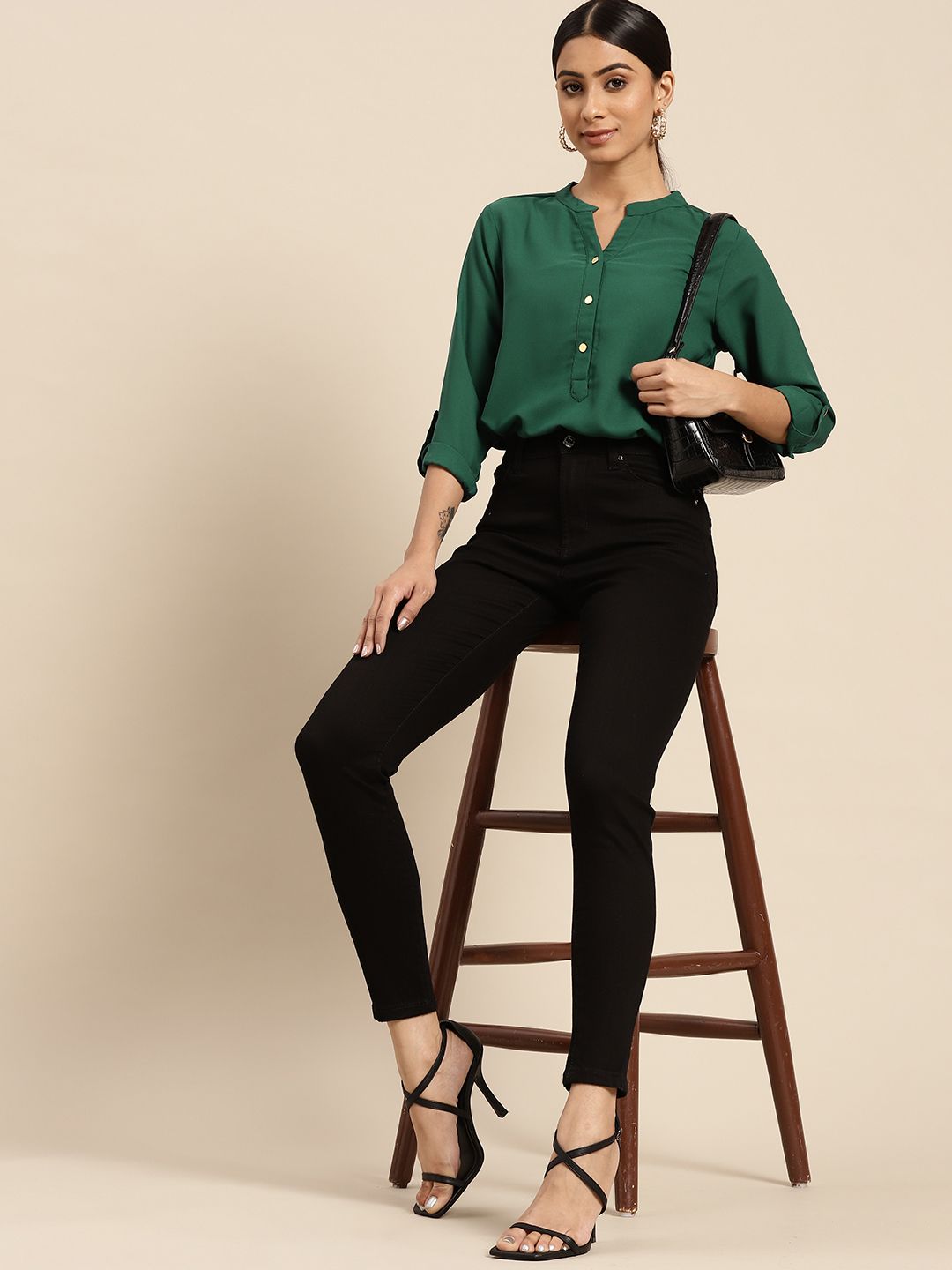 all about you Women Green Solid Shirt Style Top