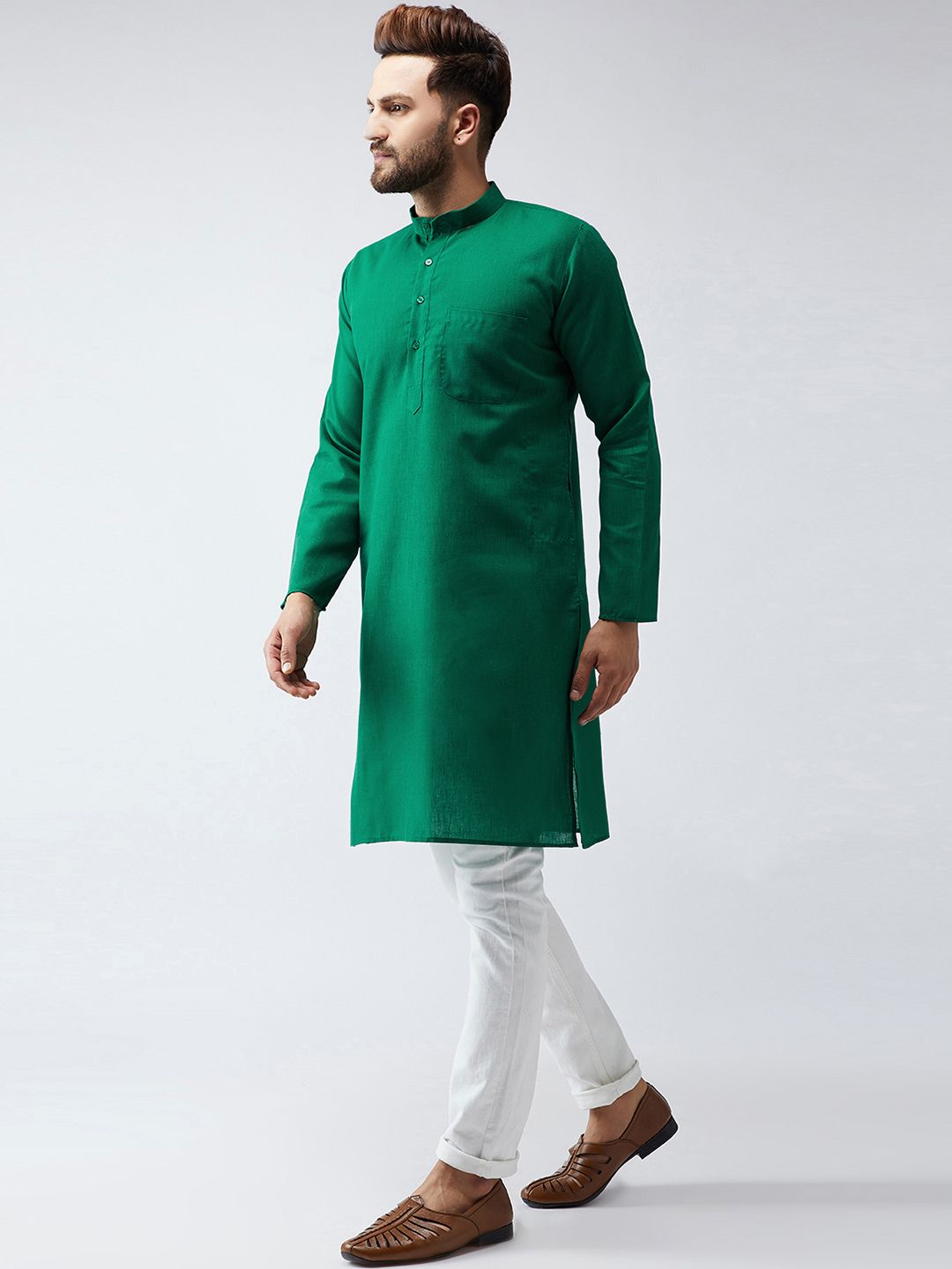 SOJANYA Lelaki Hijau Solid Kurta Lurus