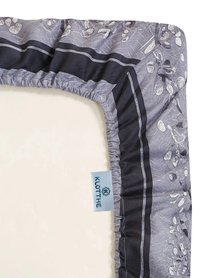 KLOTTHE Grey & Multicoloured 400 TC King Bedsheet with 2 Pillow Covers