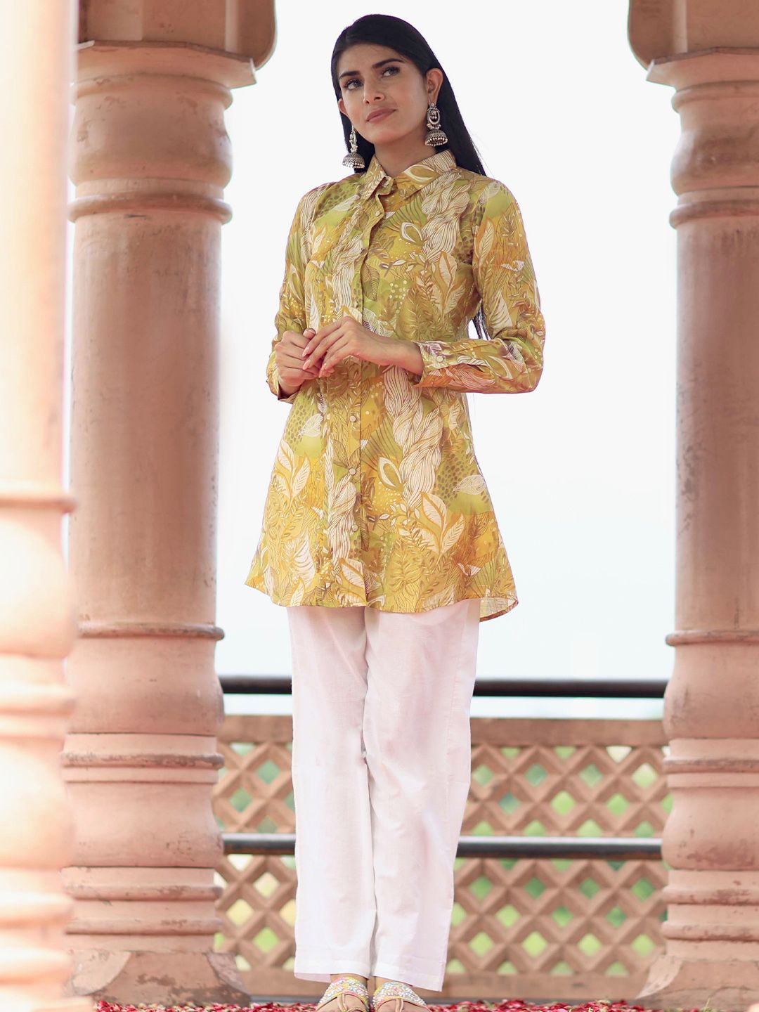 Libas Women Floral Printed Shirt Collar Kurti