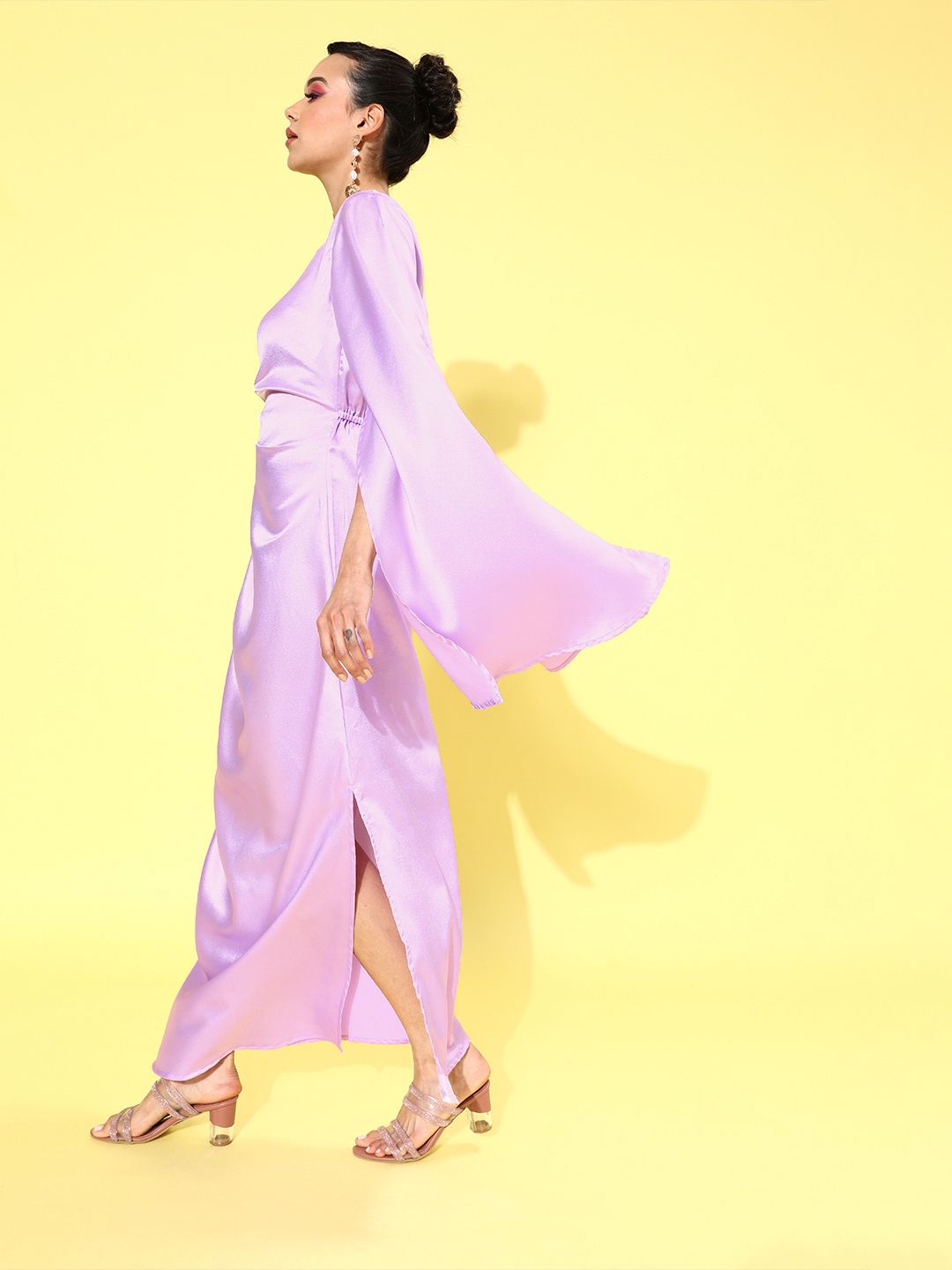 Athena Women Elegant Lavender Solid Sweetheart Neck Dress