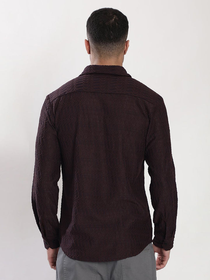 Bene Kleed Men Slim Fit Textured Spread Collar Casual Shirt