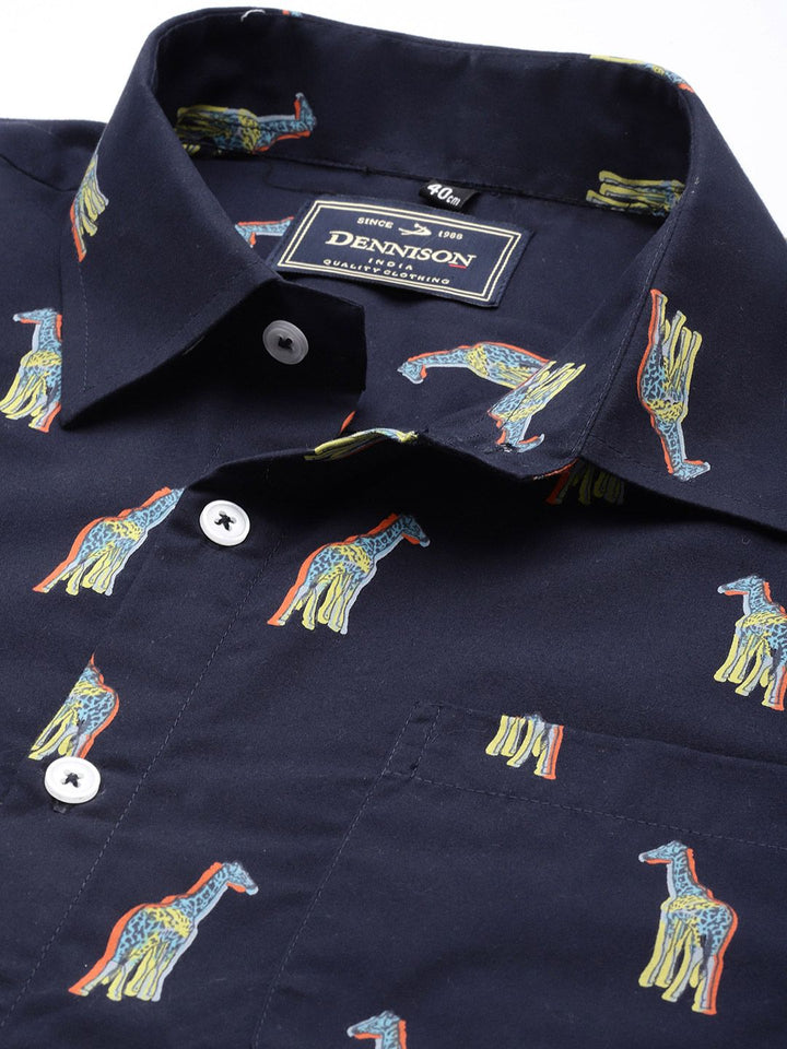 DENNISON Men Navy Blue Regular Fit Printed Casual Shirt