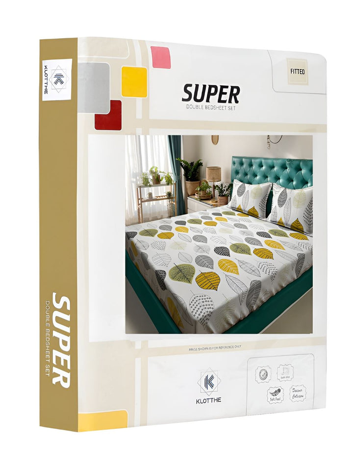 KLOTTHE Cream Floral Polycotton 300 TC Dilengkapi Cadar King dengan 2 Sarung Bantal-98 x 89 inci