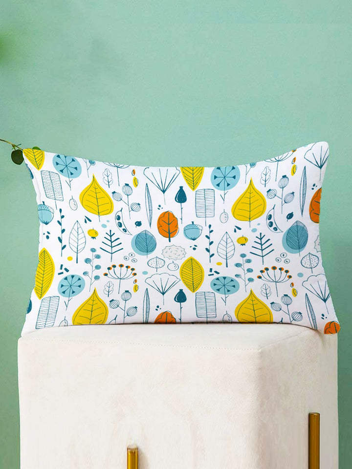 STITCHNEST Pack Of 2 Yellow & White Printed Rectangle Cushion Covers