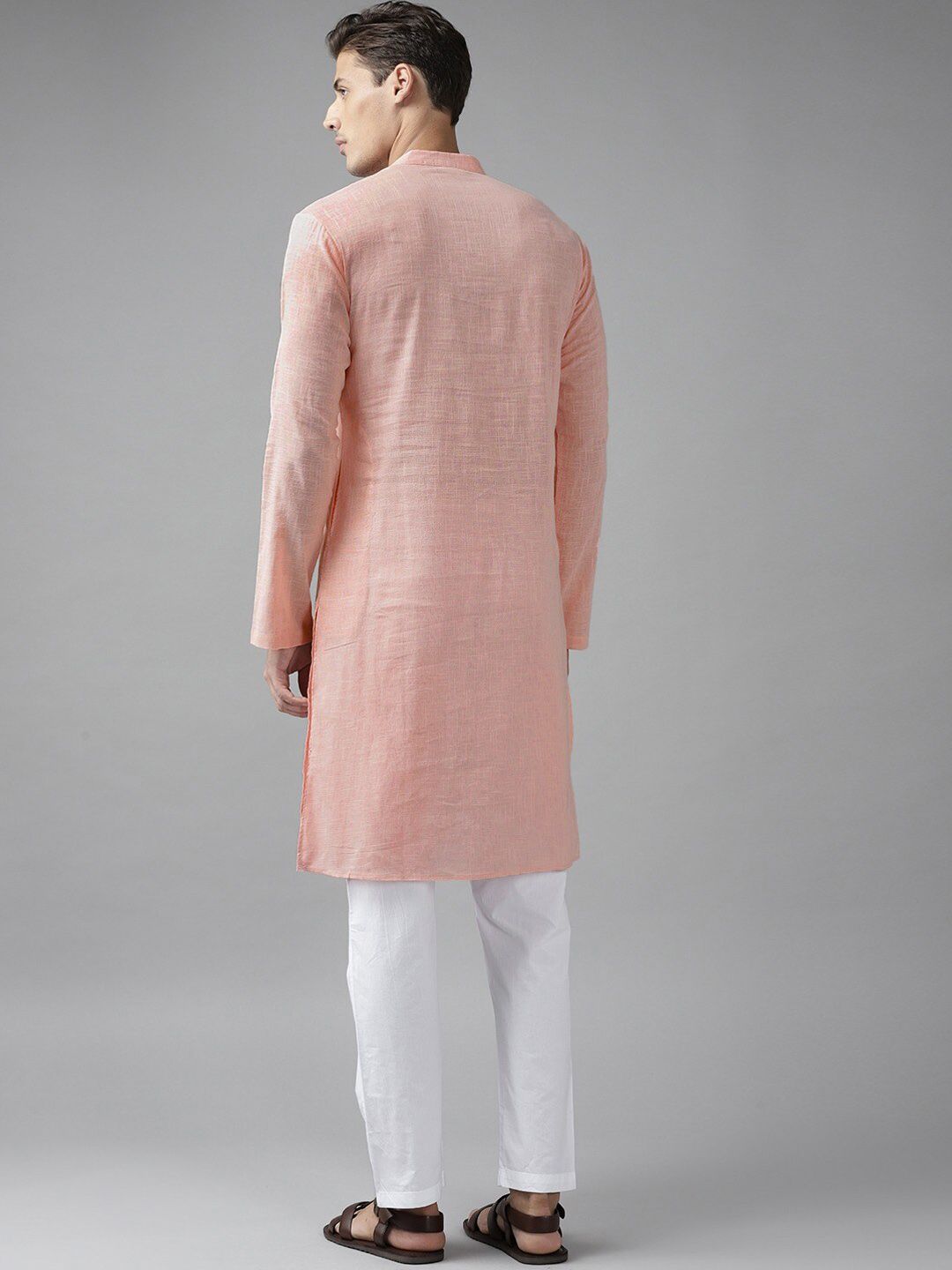 See Designs Men Pink Straight Cotton Kurta