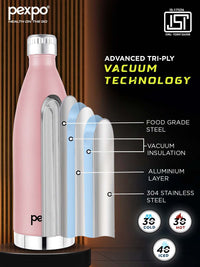 Pexpo Exteme Rosy Brown Thermosteel ISI Certified Hot & Cold Flask Water Bottle 830ml
