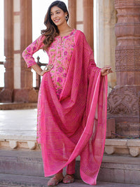 KALINI Floral Printed Pure Cotton Kurta with Trousers & With Dupatta