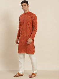 SOJANYA Men Orange Printed Kurta with Pyjamas & Nehru Jacket