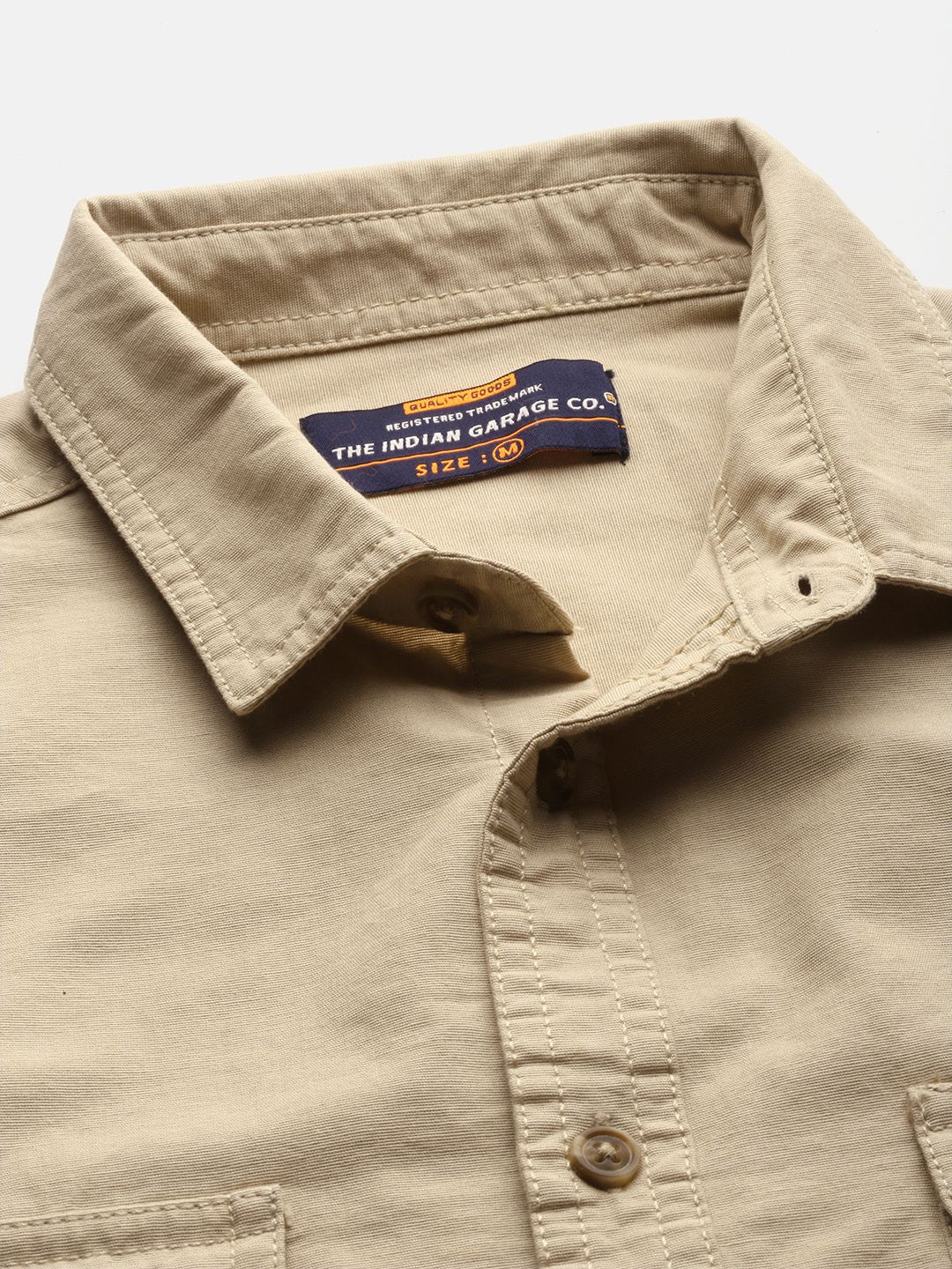 The Indian Garage Co Men Beige Slim Fit Solid Pure Cotton Casual Shirt