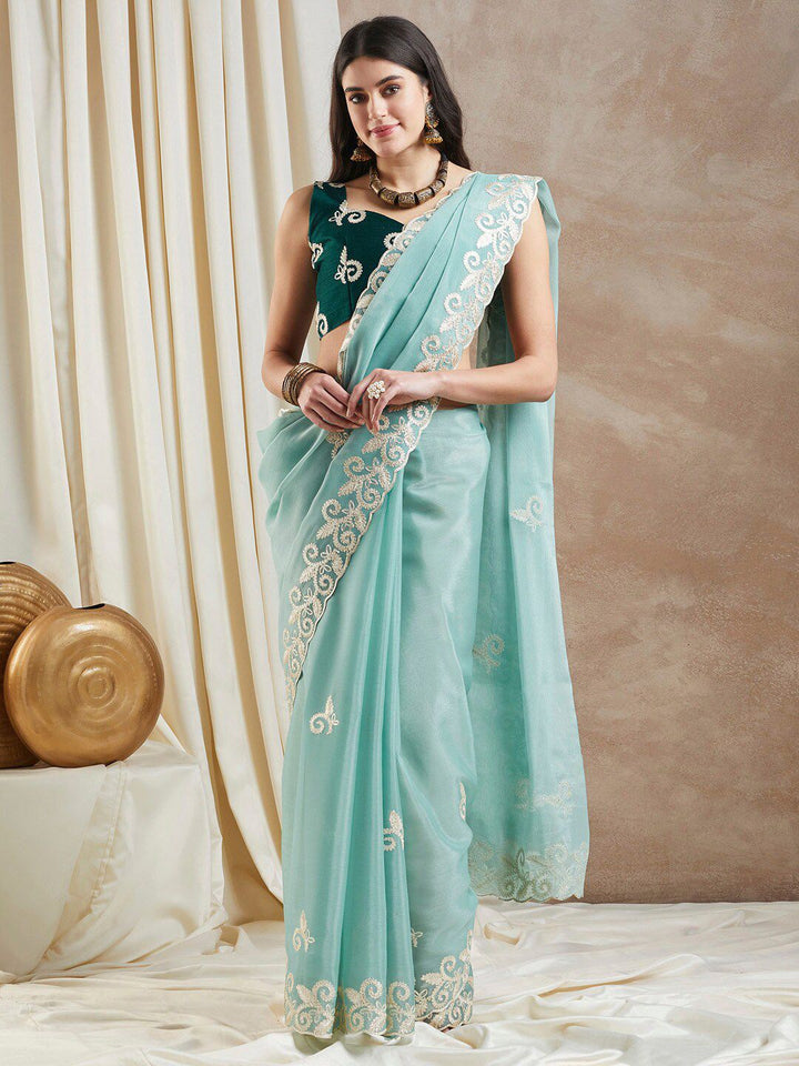 Saree mall Embellished Embroidered Organza Saree