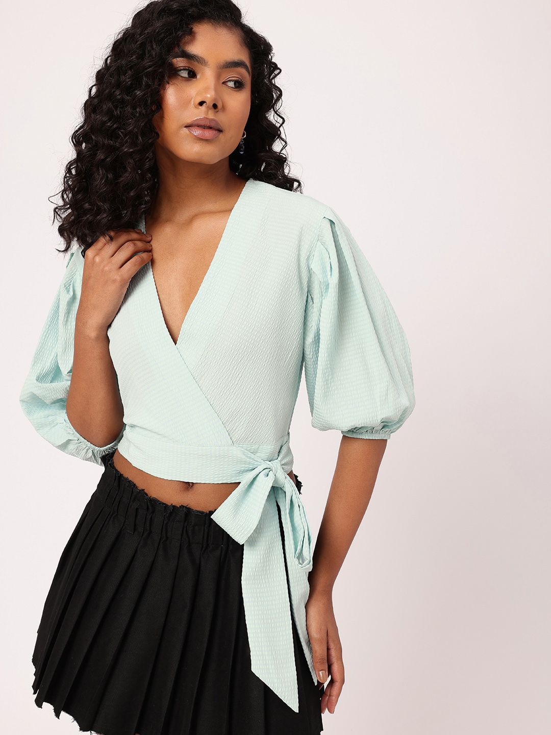 DressBerry Tied Up In Style Femme Seersucker Crop Wrap Style Top