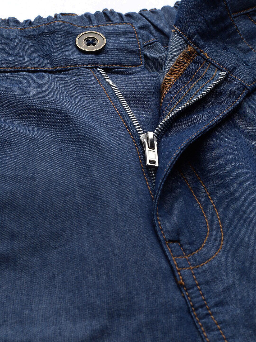 STREET 9 Women Blue Tapered Fit Solid Denim Cotton Regular Trousers