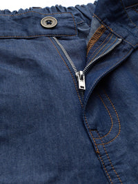 STREET 9 Women Blue Tapered Fit Solid Denim Cotton Regular Trousers