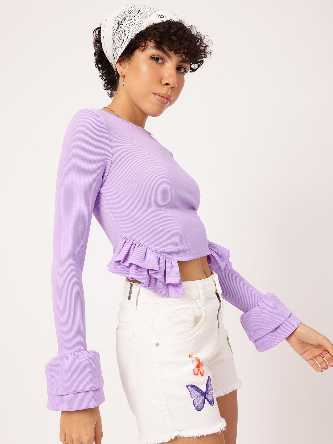 DressBerry Lilac Fizz Ruffle Layered Crop Top