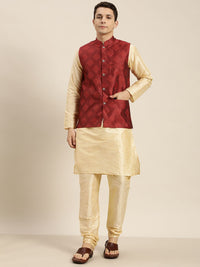 SOJANYA Kurta Berwarna Emas Lelaki dengan Churidar dengan Jaket Nehru