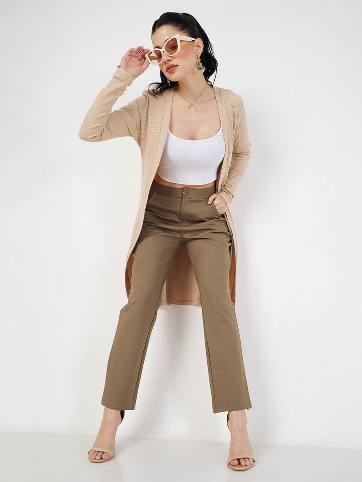 SASSAFRAS Women Beige Mid-Rise Tapered Fit Trousers
