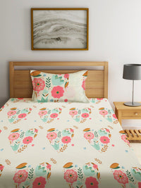 KLOTTHE White Floral Polycotton 210 TC Cadar Katil Single dengan Sarung Bantal-87 x 59 inci