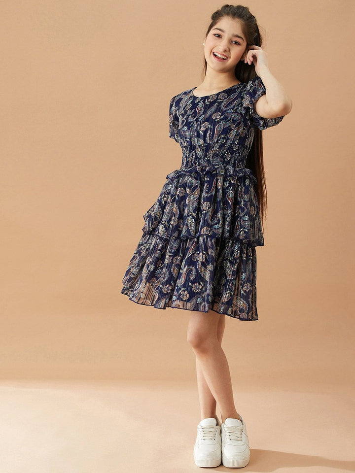pspeaches Girls Ethnic Motifs Printed Layered Fit & Flare Dress