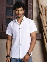 Thomas Scott Premium Slim Fit Self Design Textured Cuban Collar Seersucker Casual Shirt