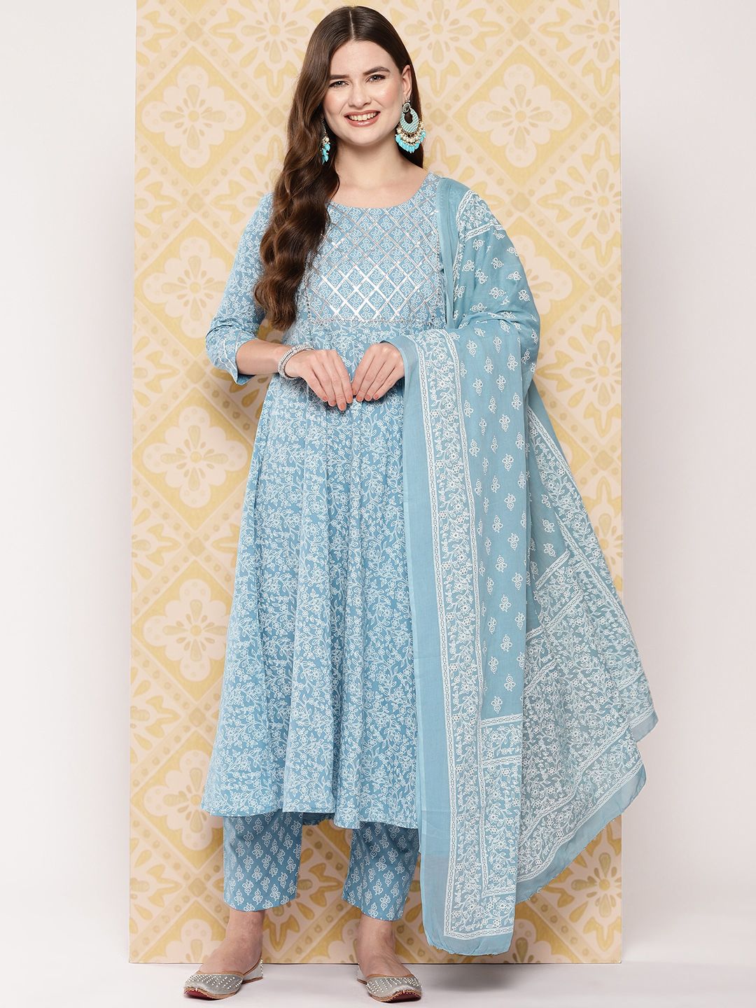 KALINI Women Ethnic Motifs Printed Regular Pure Cotton Kurta with Trousers & Dupatta