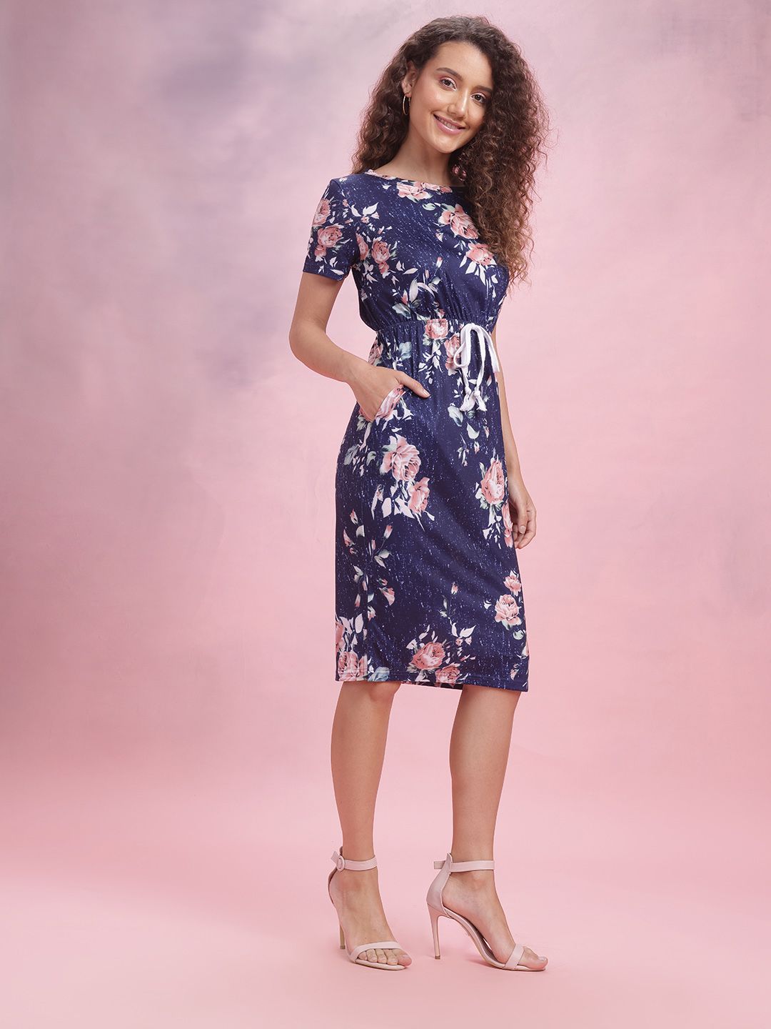 DressBerry Floral Print Waist Tie-Ups Sheath Dress
