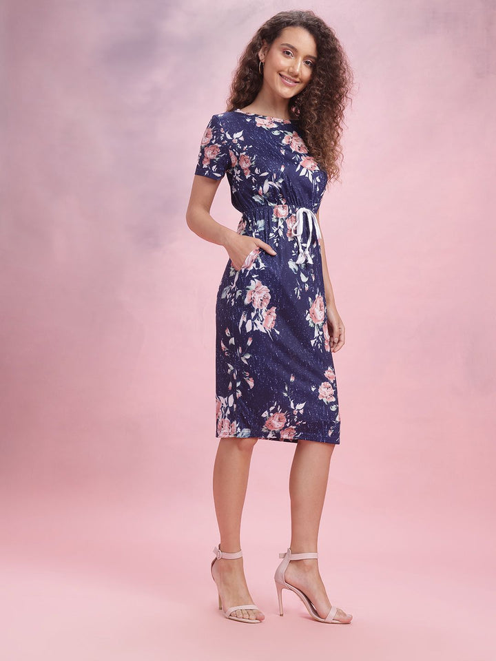 DressBerry Floral Print Waist Tie-Ups Sheath Dress