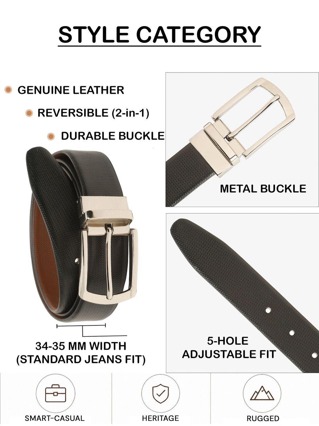 Teakwood Leathers Men Textured Leather Reversible Formal Belt