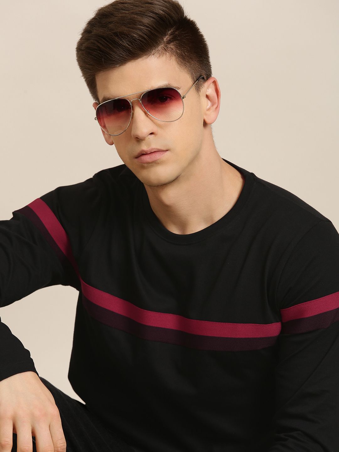 DILLINGER Men Black & Red Pure Cotton Striped T-shirt