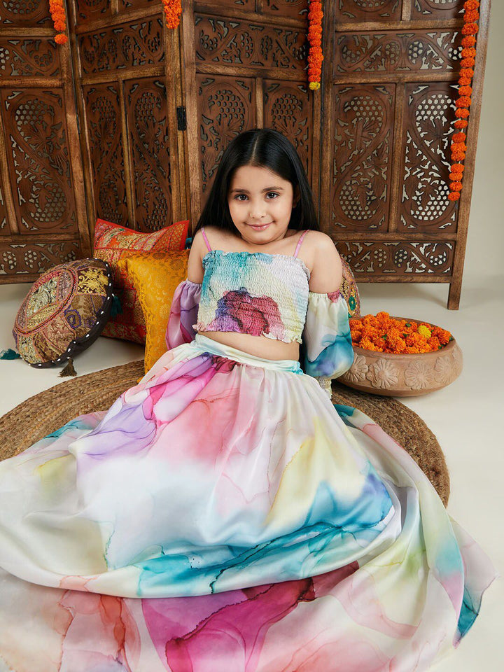 VASTRAMAY Girls Printed Satin Ready To Wear Lehenga Choli