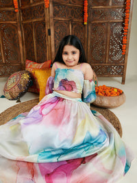 VASTRAMAY Girls Printed Satin Ready To Wear Lehenga Choli