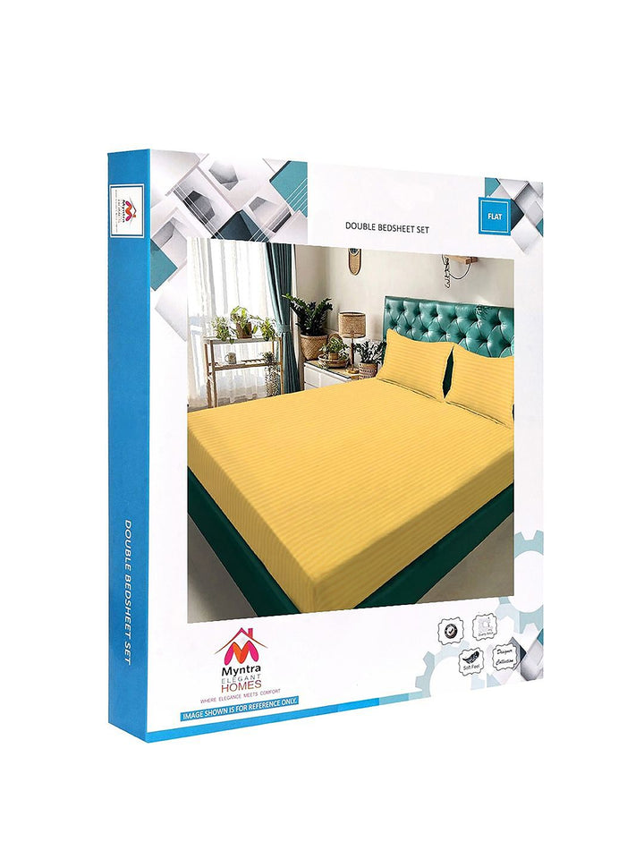 Myntra Elegant Homes Yellow & White Striped 300 TC King Bedsheet dengan 2 Sarung Bantal
