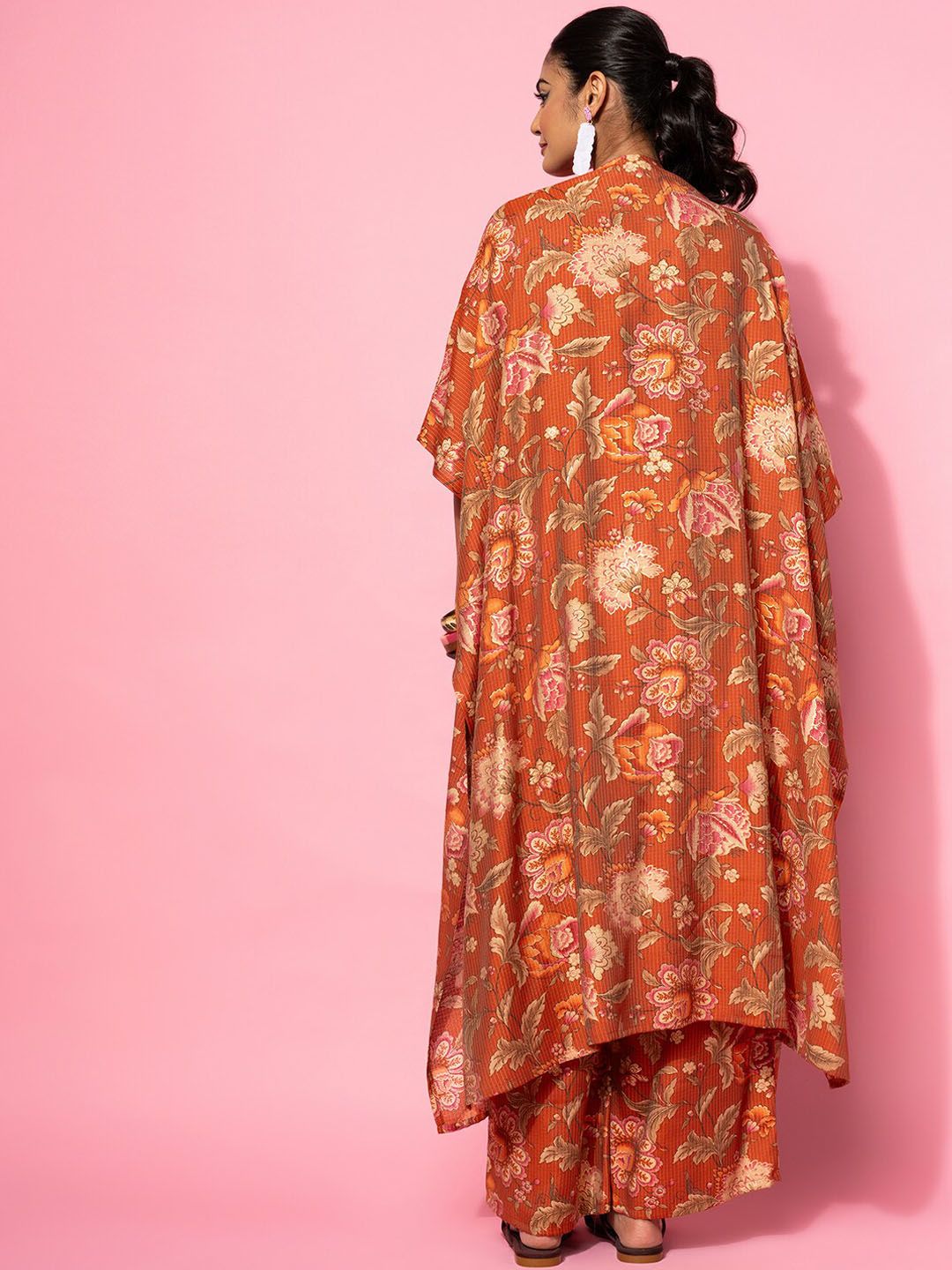 Libas Floral Print Crop Top & Palazzo With Jacket