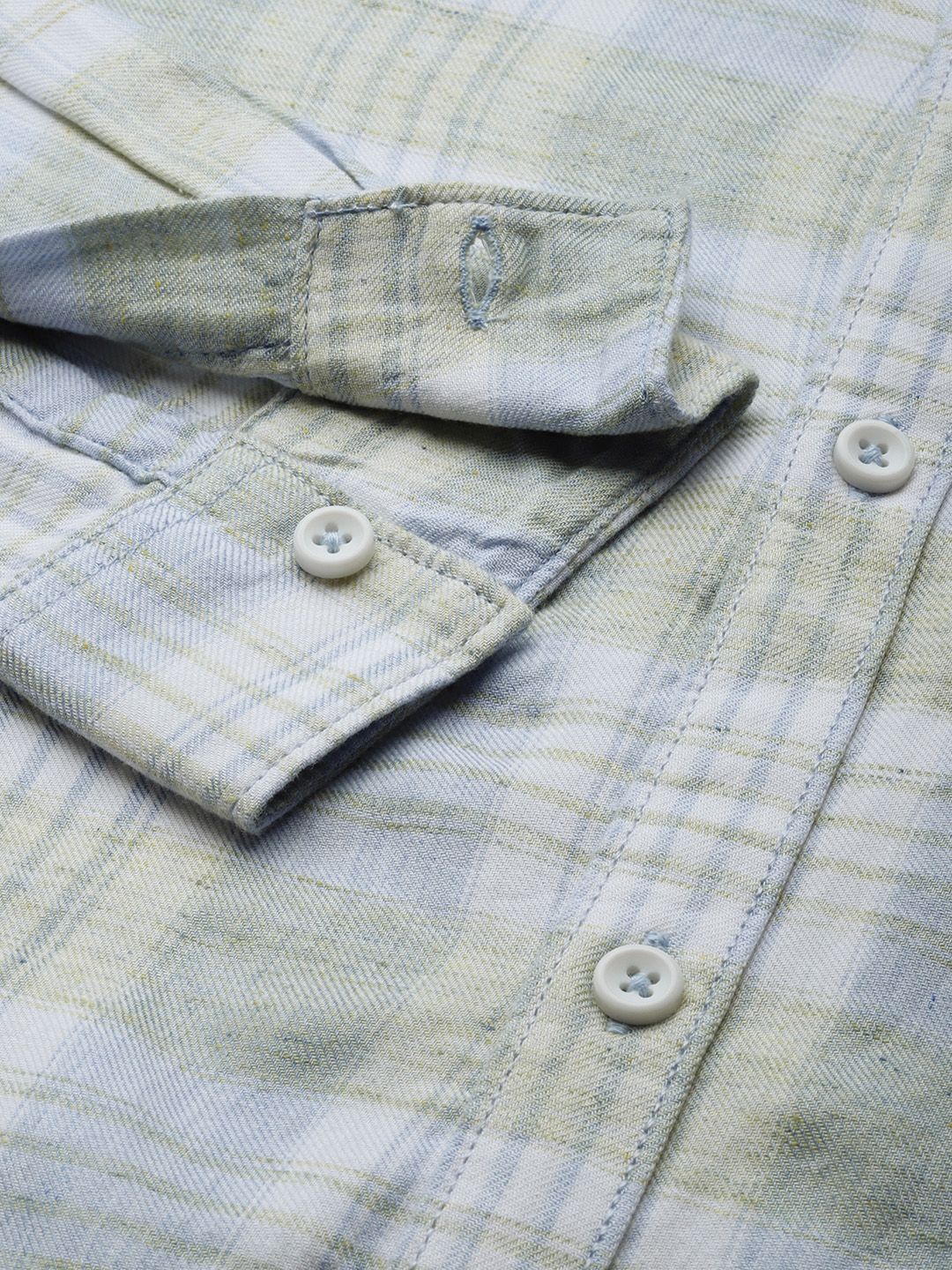 The Indian Garage Co Men Pista Green Regular Fit Opaque Checked Cotton Shirt with Pocket