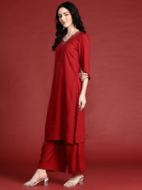 Anouk Embellished Mirror Work Kurta With Palazzos & With Dupatta